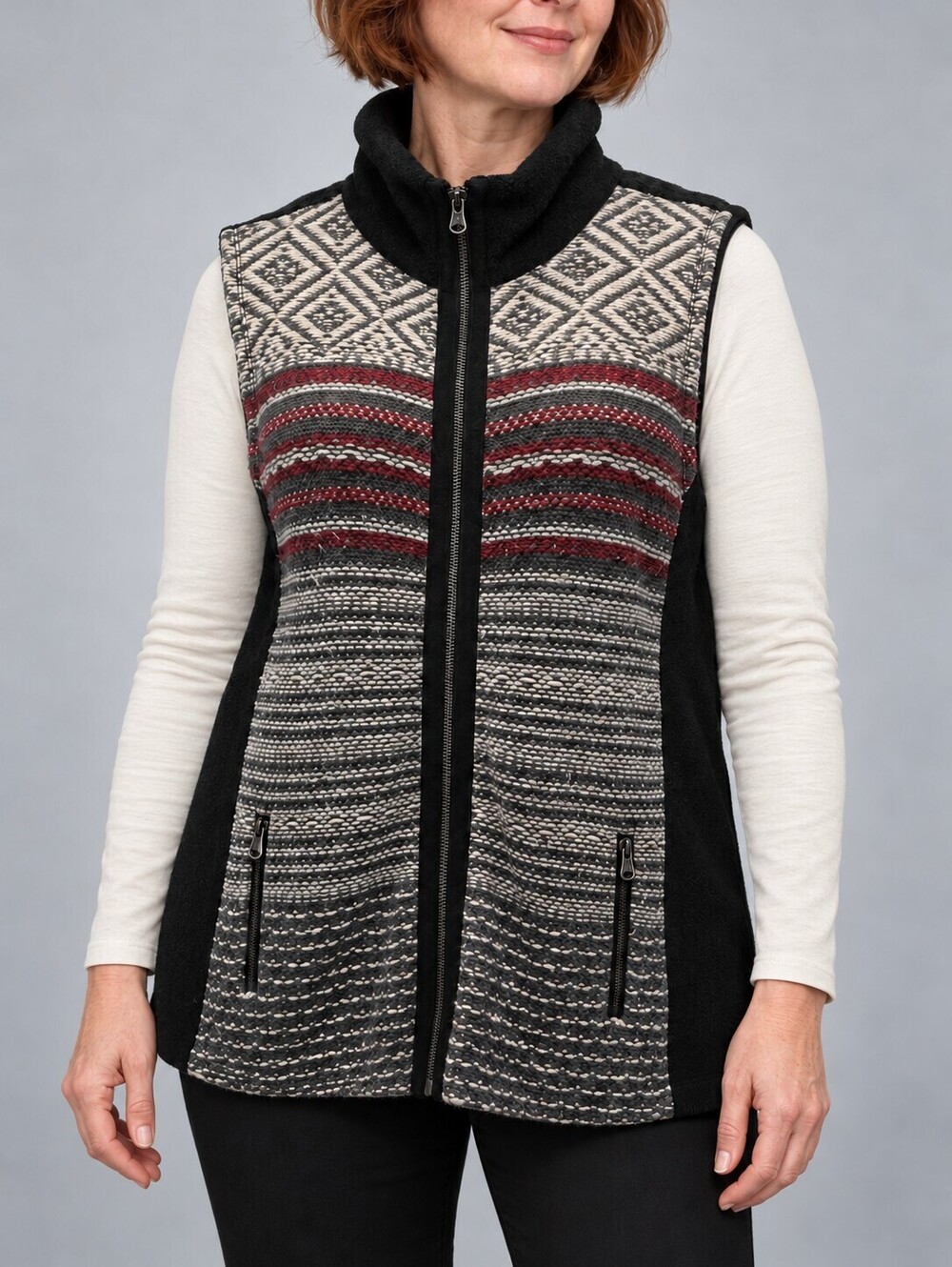 Ruff Hewn XL Geometric Striped Wool Blend Fleece Zip Vest